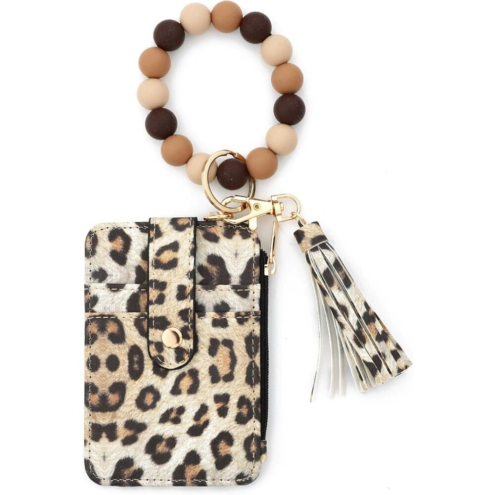 Flower Beaded Wristlet Wallet Silicone Credit Card Holder Key Ring For Women
